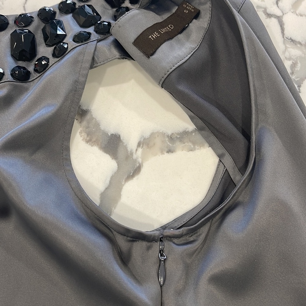 The Limited Beaded Metallic Scoop Neck Blouse -Gray Small - Picture 8 of 10